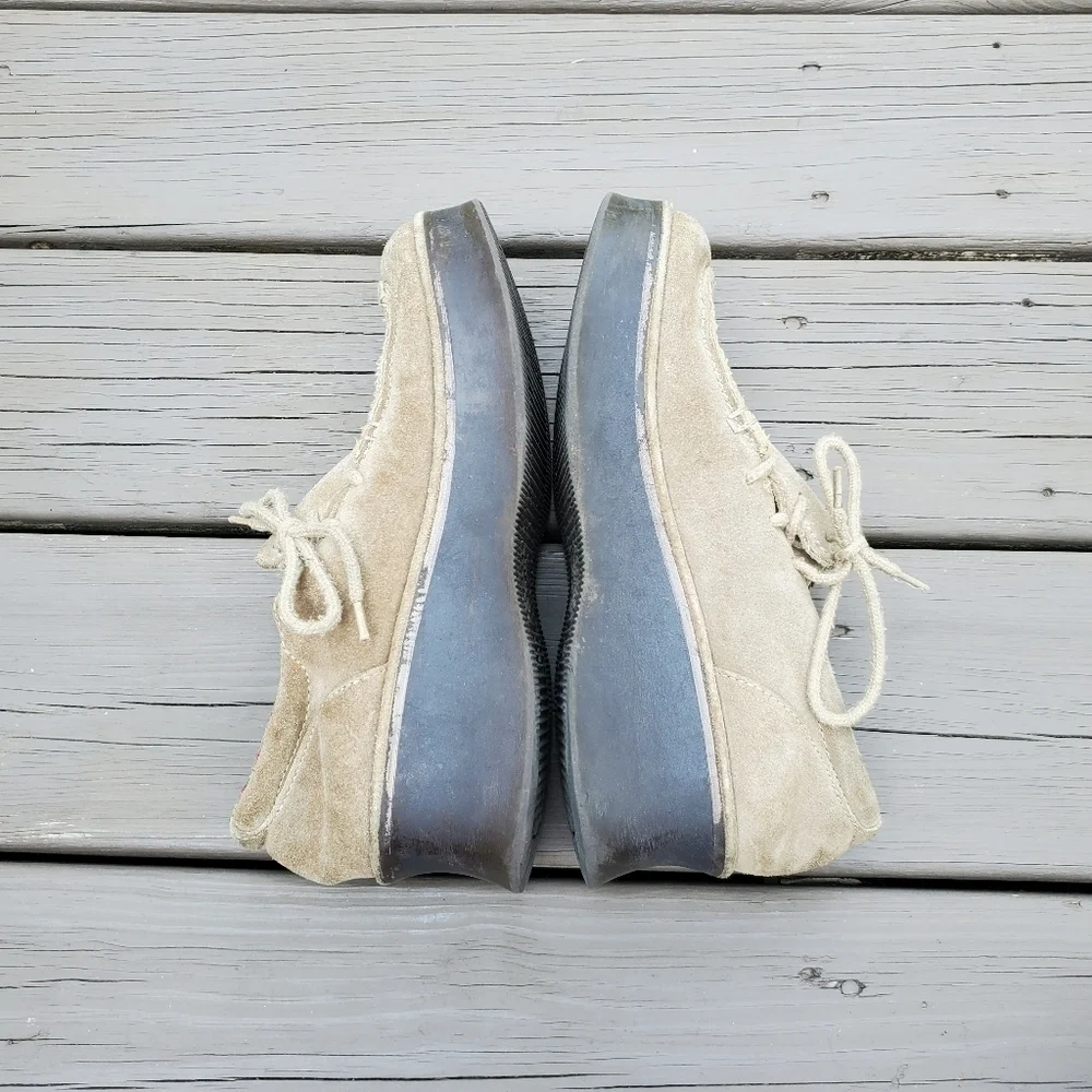 Vintage 90s y2k Bratz Camel Tan Suede Leather Corset‎ Platform Wedge Loafers 10